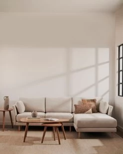 Gilma 3 Seater Sofa W/ Right/left-hand Chaise Longue In Chenille Pearl Natural Legs 260 Cm | Kave Home 15 Gilma 3 Seater Sofa W/ Right/left-hand Chaise Longue In Chenille Pearl Natural Legs 260 Cm | Kave Home -Quality Furniture Store A000002122 2