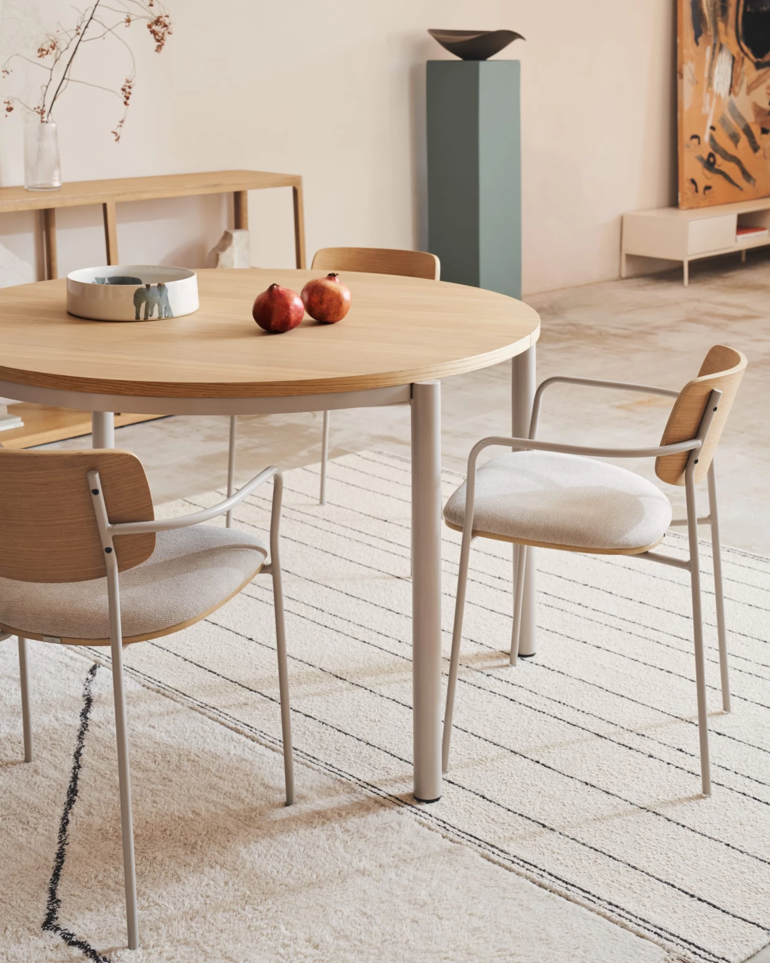 Montuiri Extendable Round Table In Oak Veneer And Steel Legs With Grey Finish à 120 (200) Cm | Kave Home 4 Montuiri Extendable Round Table In Oak Veneer And Steel Legs With Grey Finish à 120 (200) Cm | Kave Home - Image 2