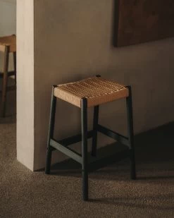 Yalia Stool In Solid Oak Wood In A 100% FSC Black Finish And Rope Cord Height 65 Cm | Kave Home -Quality Furniture Store A000002295 3
