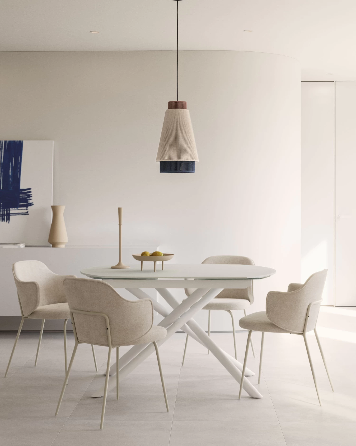 Vashti Extendable Round Table In Glass And MDF With Steel Legs In White 130(190) X 100 Cm | Kave Home 4 Vashti Extendable Round Table In Glass And MDF With Steel Legs In White 130(190) X 100 Cm | Kave Home - Image 2