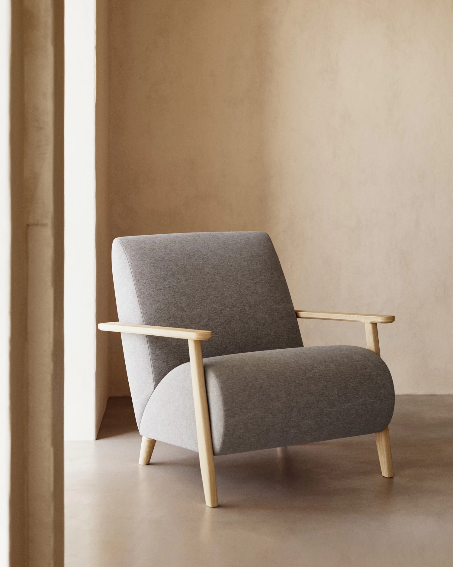Meghan Armchair In Grey With Solid Ash Legs With Natural Finish | Kave Home 4 Meghan Armchair In Grey With Solid Ash Legs With Natural Finish | Kave Home - Image 2