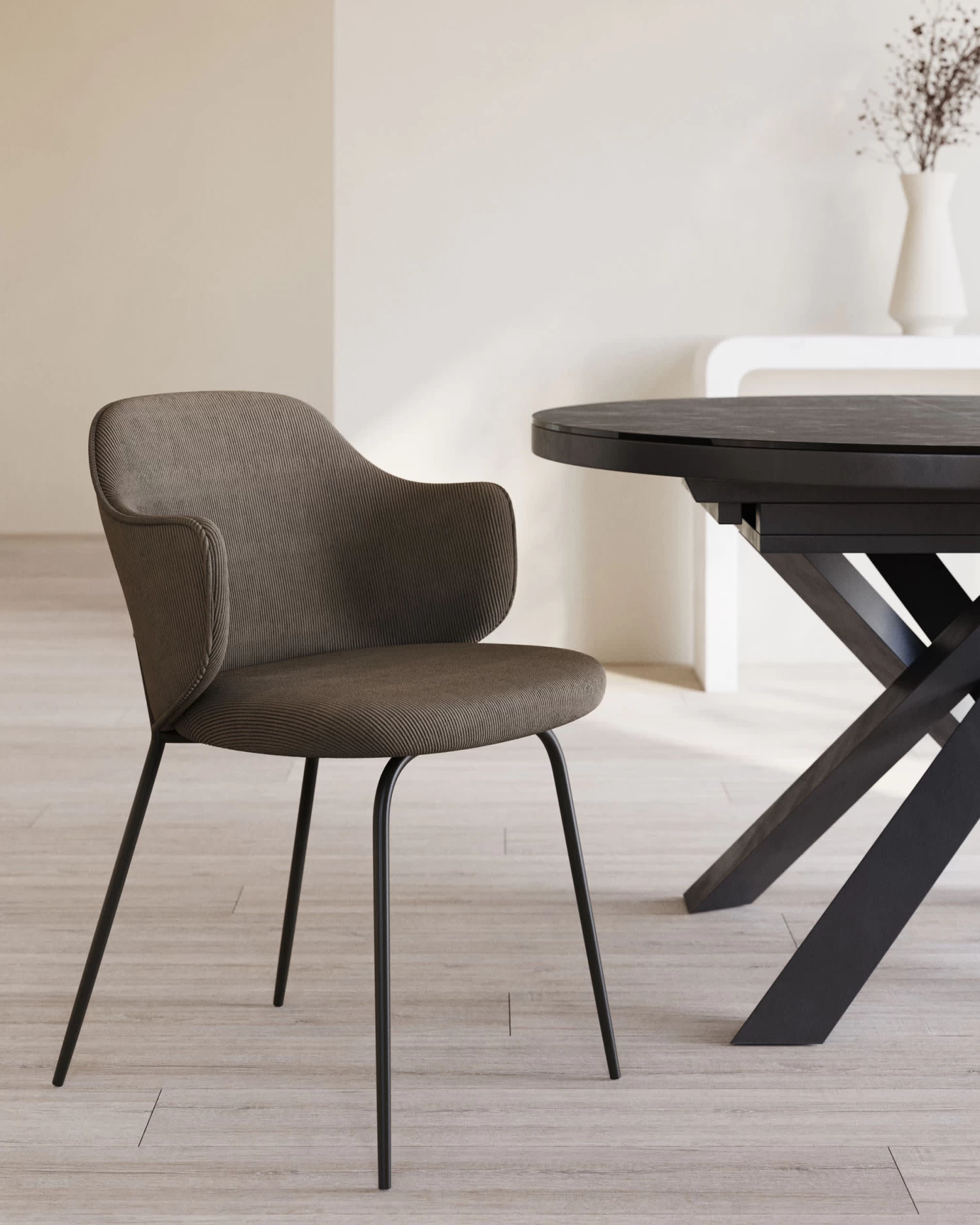 Yunia Chair In Grey Corduroy With Steel Legs In A Painted Black Finish | Kave Home 4 Yunia Chair In Grey Corduroy With Steel Legs In A Painted Black Finish | Kave Home - Image 2