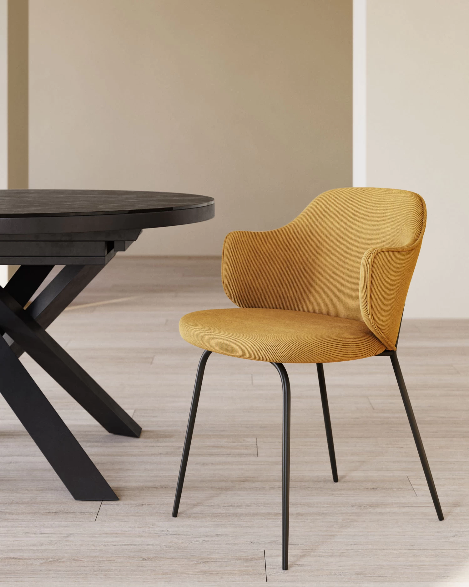 Yunia Chair In Mustard Corduroy With Steel Legs In A Painted Black Finish | Kave Home 4 Yunia Chair In Mustard Corduroy With Steel Legs In A Painted Black Finish | Kave Home - Image 2