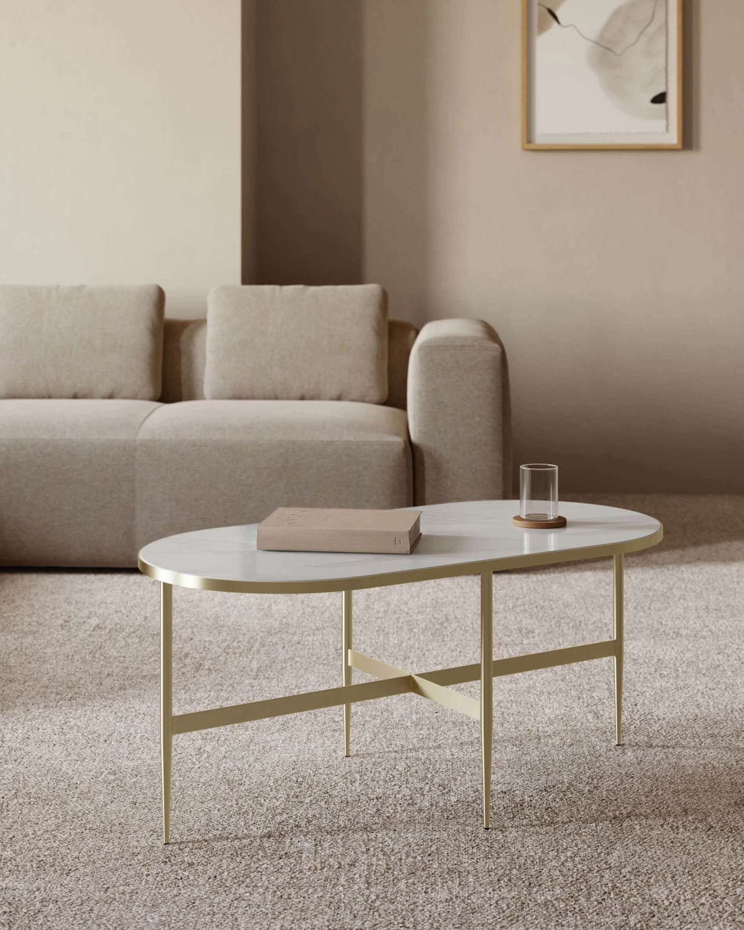 Elisenda Glass Coffee Table In White With Golden Steel Structure 100 X 50 Cm | Kave Home 4 Elisenda Glass Coffee Table In White With Golden Steel Structure 100 X 50 Cm | Kave Home - Image 2