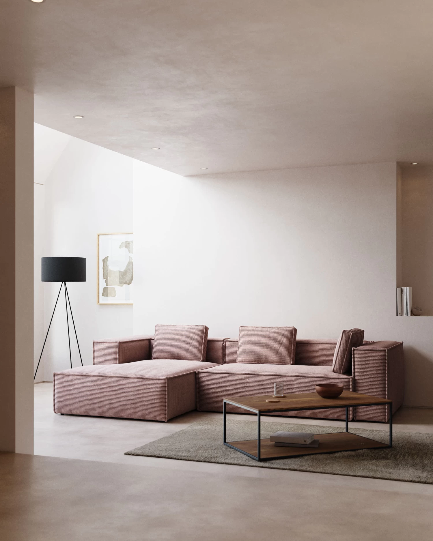 Blok 4 Seater Sofa With Left Side Chaise Longue In Pink Wide Seam Corduroy 330 Cm | Kave Home 4 Blok 4 Seater Sofa With Left Side Chaise Longue In Pink Wide Seam Corduroy 330 Cm | Kave Home - Image 2