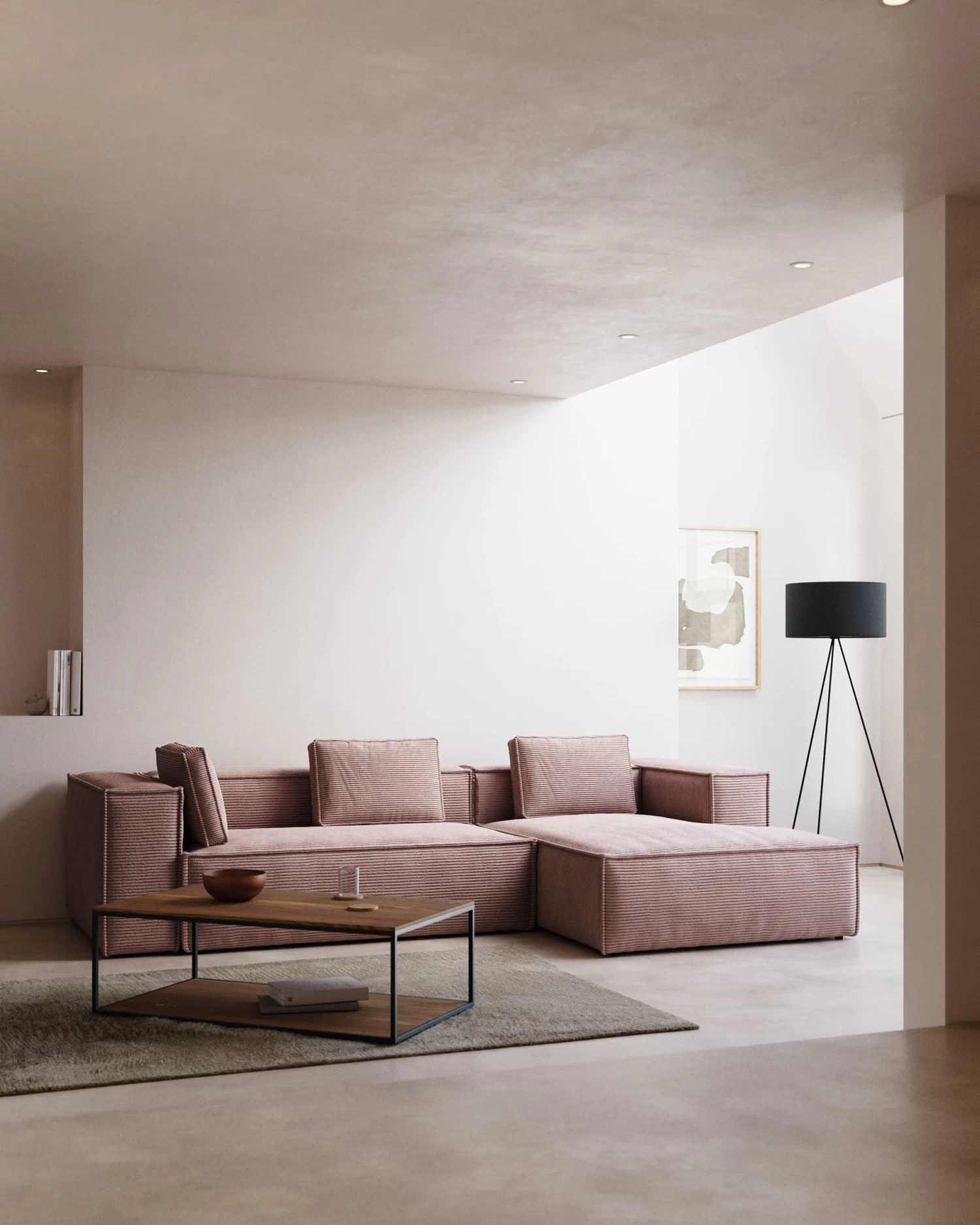 Blok 3 Seater Sofa With Right Side Chaise Longue In Pink Wide Seam Corduroy 300 Cm | Kave Home 4 Blok 3 Seater Sofa With Right Side Chaise Longue In Pink Wide Seam Corduroy 300 Cm | Kave Home - Image 2