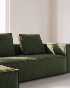 Blok 4 Seater Sofa With Left Side Chaise Longue In Green Wide Seam Corduroy 330 Cm | Kave Home -Quality Furniture Store A3D23008 39