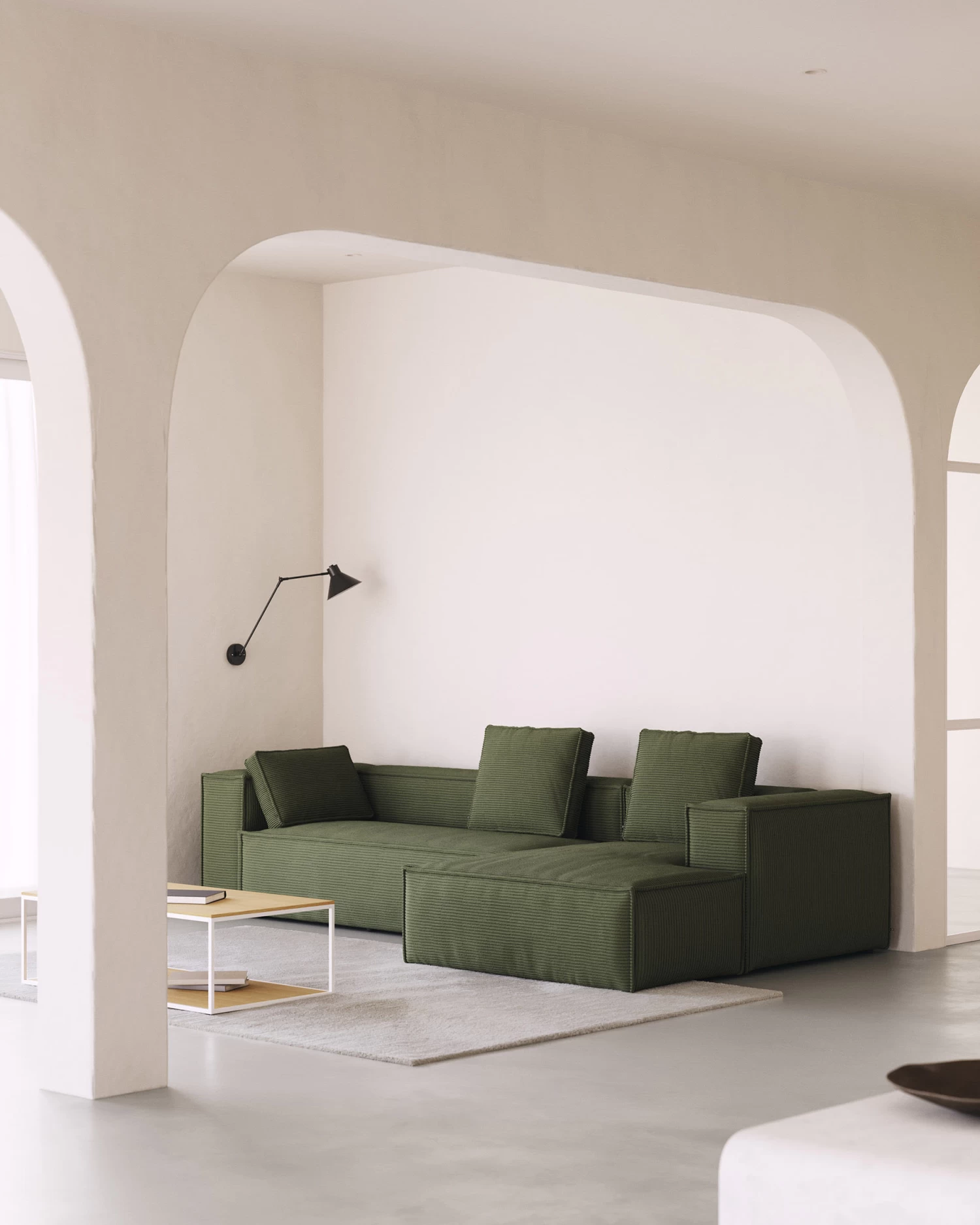 Blok 3 Seater Sofa With Right Side Chaise Longue In Green Wide Seam Corduroy 300 Cm | Kave Home 4 Blok 3 Seater Sofa With Right Side Chaise Longue In Green Wide Seam Corduroy 300 Cm | Kave Home - Image 2
