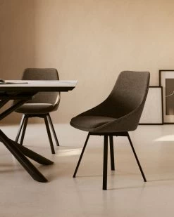 Jenna Dark Grey Swivel Chair With Steel Legs With Black Finish | Kave Home -Quality Furniture Store A3D23012 2