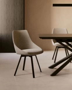 Jenna Light Grey Swivel Chair With Steel Legs With Black Finish | Kave Home -Quality Furniture Store A3D23012 3