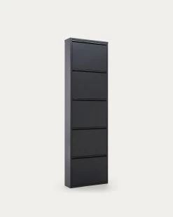 Ode Shoe Rack With 5 Doors In Black, 50 X 168.5 Cm