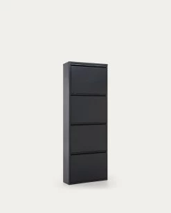 Ode Shoe Rack With 4 Doors In Black, 50 X 136 Cm