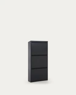 Ode Shoe Rack With 3 Doors In Black 50 X 103 Cm | Kave Home
