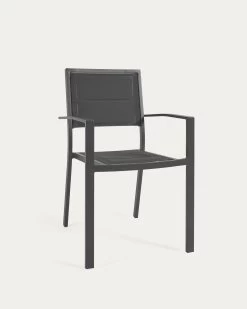 Sirley Stackable Outdoor Chair In Black Aluminium And Texteline | Kave Home