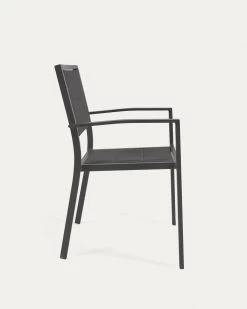 Sirley Stackable Outdoor Chair In Black Aluminium And Texteline | Kave Home -Quality Furniture Store AB508N01 1V02