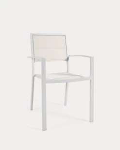 Sirley Stackable Outdoor Chair In White Aluminium And Texteline | Kave Home