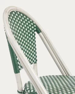 Marilyn Stackable Outdoor Bistro Chair In Aluminium And Synthetic Rattan Green & White | Kave Home 14 Marilyn Stackable Outdoor Bistro Chair In Aluminium And Synthetic Rattan Green & White | Kave Home -Quality Furniture Store AB510J06 1D01