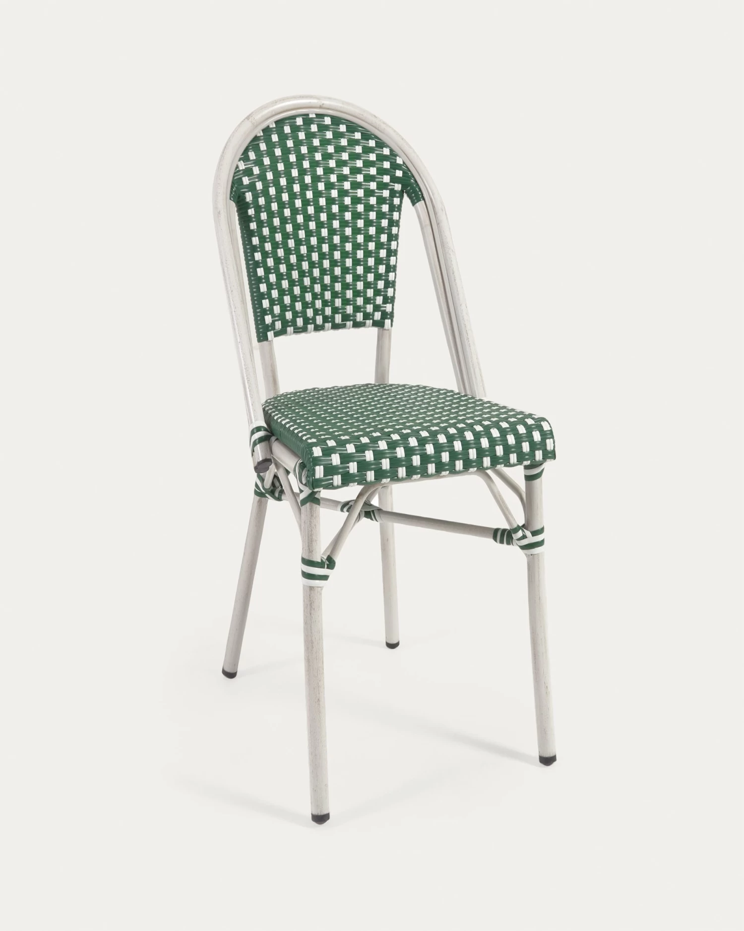 Marilyn Stackable Outdoor Bistro Chair In Aluminium And Synthetic Rattan Green & White | Kave Home 3 Marilyn Stackable Outdoor Bistro Chair In Aluminium And Synthetic Rattan Green & White | Kave Home