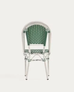 Marilyn Stackable Outdoor Bistro Chair In Aluminium And Synthetic Rattan Green & White | Kave Home 20 Marilyn Stackable Outdoor Bistro Chair In Aluminium And Synthetic Rattan Green & White | Kave Home -Quality Furniture Store AB510J06 1V04
