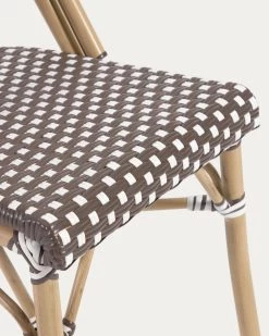 Marilyn Stackable Outdoor Bistro Chair In Aluminium And Synthetic Rattan, Brown & White -Quality Furniture Store AB510J09 1D02