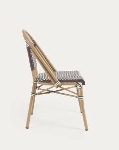 Marilyn Stackable Outdoor Bistro Chair In Aluminium And Synthetic Rattan, Brown & White -Quality Furniture Store AB510J09 1V02