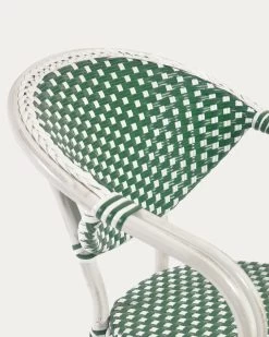 Marilyn Stackable Outdoor Bistro Chair With Arms In Aluminium And Synthetic Rattan Green & White | Kave Home 14 Marilyn Stackable Outdoor Bistro Chair With Arms In Aluminium And Synthetic Rattan Green & White | Kave Home -Quality Furniture Store AB512J06 1D01