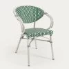 Marilyn Stackable Outdoor Bistro Chair With Arms In Aluminium And Synthetic Rattan Green & White | Kave Home