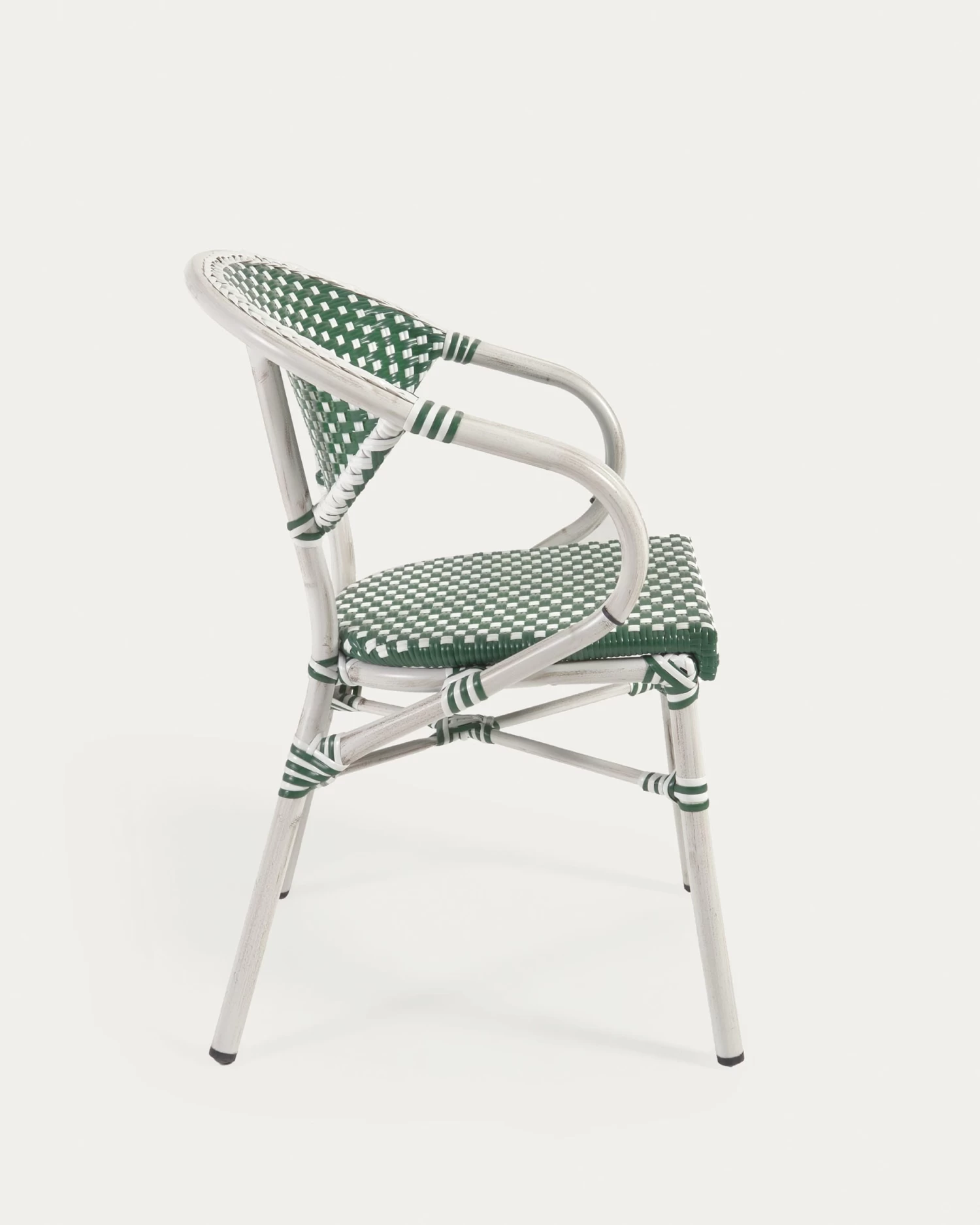 Marilyn Stackable Outdoor Bistro Chair With Arms In Aluminium And Synthetic Rattan Green & White | Kave Home 8 Marilyn Stackable Outdoor Bistro Chair With Arms In Aluminium And Synthetic Rattan Green & White | Kave Home - Image 6