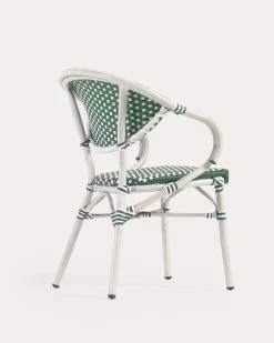 Marilyn Stackable Outdoor Bistro Chair With Arms In Aluminium And Synthetic Rattan Green & White | Kave Home 19 Marilyn Stackable Outdoor Bistro Chair With Arms In Aluminium And Synthetic Rattan Green & White | Kave Home -Quality Furniture Store AB512J06 1V03