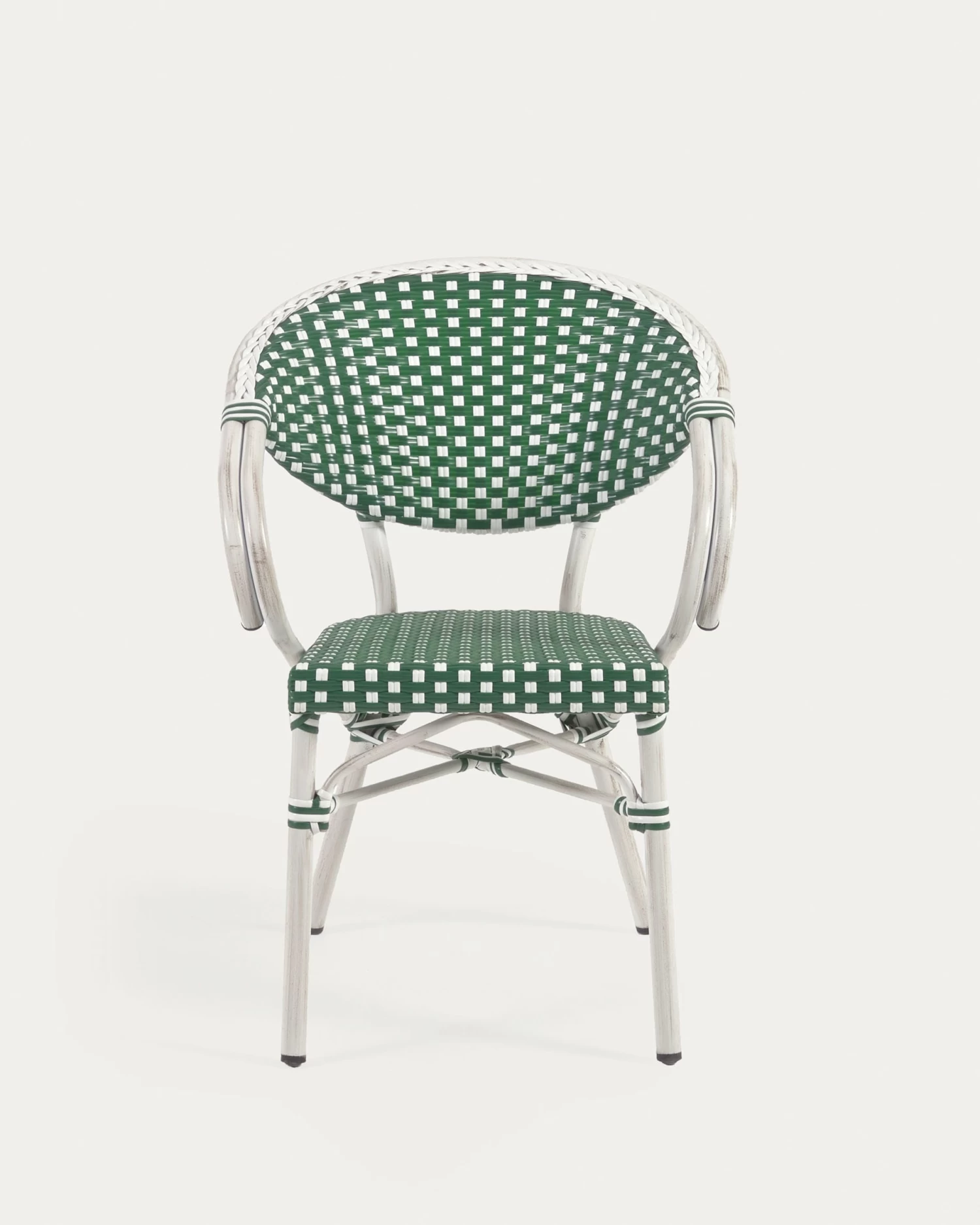 Marilyn Stackable Outdoor Bistro Chair With Arms In Aluminium And Synthetic Rattan Green & White | Kave Home 11 Marilyn Stackable Outdoor Bistro Chair With Arms In Aluminium And Synthetic Rattan Green & White | Kave Home - Image 9