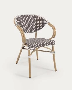 Marilyn Stackable Outdoor Bistro Chair W/ Armrests In Aluminium And Synthetic Rattan In Brown & White | Kave Home