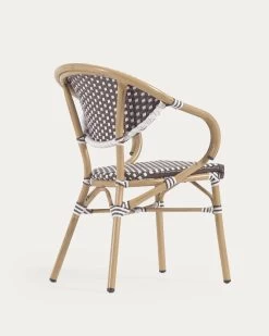 Marilyn Stackable Outdoor Bistro Chair W/ Armrests In Aluminium And Synthetic Rattan In Brown & White | Kave Home 19 Marilyn Stackable Outdoor Bistro Chair W/ Armrests In Aluminium And Synthetic Rattan In Brown & White | Kave Home -Quality Furniture Store AB512J09 1V03