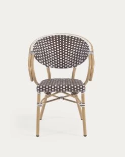 Marilyn Stackable Outdoor Bistro Chair W/ Armrests In Aluminium And Synthetic Rattan In Brown & White | Kave Home 21 Marilyn Stackable Outdoor Bistro Chair W/ Armrests In Aluminium And Synthetic Rattan In Brown & White | Kave Home -Quality Furniture Store AB512J09 1V04