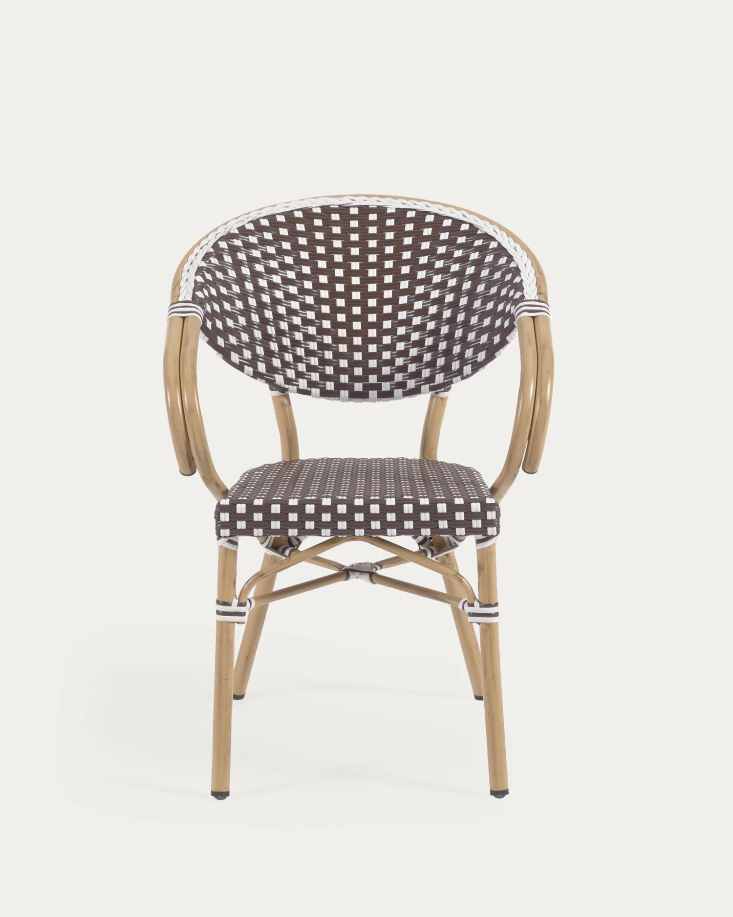 Marilyn Stackable Outdoor Bistro Chair W/ Armrests In Aluminium And Synthetic Rattan In Brown & White | Kave Home 12 Marilyn Stackable Outdoor Bistro Chair W/ Armrests In Aluminium And Synthetic Rattan In Brown & White | Kave Home - Image 10