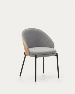 Eamy Light Grey Chair In An Ash Wood Veneer With A Natural Finish And Black Metal | Kave Home