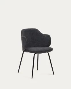 Yunia Chair In Dark Grey With Steel Legs In A Painted Black Finish | Kave Home