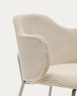 Yunia Chair In Beige Wide Seam Corduroy With Steel Legs In A Powder Coated Beige Finish | Kave Home -Quality Furniture Store C0100009LN12 1D02