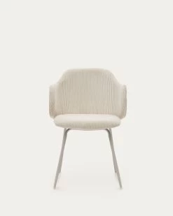 Yunia Chair In Beige Wide Seam Corduroy With Steel Legs In A Powder Coated Beige Finish | Kave Home