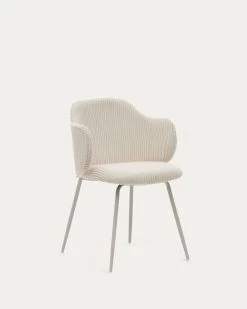 Yunia Chair In Beige Wide Seam Corduroy With Steel Legs In A Powder Coated Beige Finish | Kave Home -Quality Furniture Store C0100009LN12 1V02