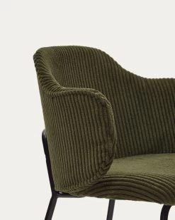 Yunia Chair In Green Wide Seam Corduroy And Steel Legs In A Painted Black Finish | Kave Home -Quality Furniture Store C0100009LN19 1D02