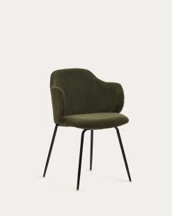 Yunia Chair In Green Wide Seam Corduroy And Steel Legs In A Painted Black Finish | Kave Home