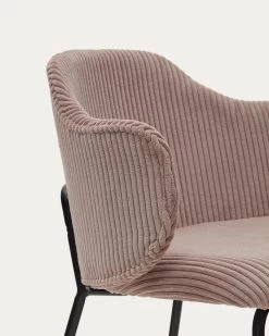 Yunia Chair In Wide Seam Pink Corduroy With Steel Legs In A Painted Black Finish | Kave Home -Quality Furniture Store C0100009LN24 1D02