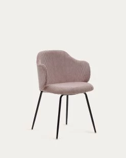 Yunia Chair In Wide Seam Pink Corduroy With Steel Legs In A Painted Black Finish | Kave Home