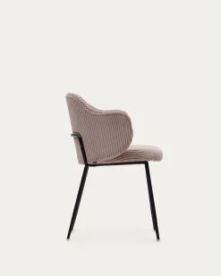 Yunia Chair In Wide Seam Pink Corduroy With Steel Legs In A Painted Black Finish | Kave Home -Quality Furniture Store C0100009LN24 1V02