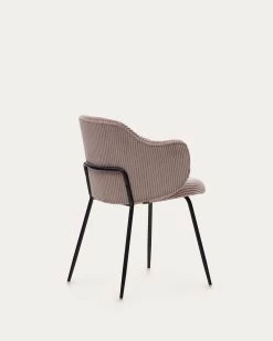 Yunia Chair In Wide Seam Pink Corduroy With Steel Legs In A Painted Black Finish | Kave Home -Quality Furniture Store C0100009LN24 1V03