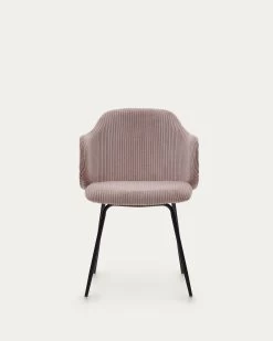 Yunia Chair In Wide Seam Pink Corduroy With Steel Legs In A Painted Black Finish | Kave Home -Quality Furniture Store C0100009LN24 1V04