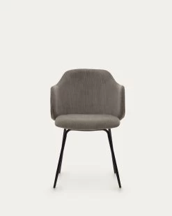 Yunia Chair In Grey Corduroy With Steel Legs In A Painted Black Finish | Kave Home 20 Yunia Chair In Grey Corduroy With Steel Legs In A Painted Black Finish | Kave Home -Quality Furniture Store C0100009PN15 1V04