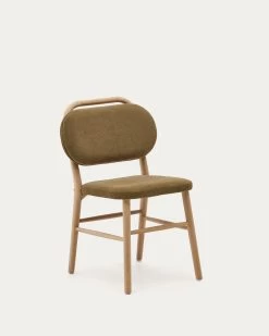 Helda Chair In Green Chenille And Solid Oak Wood | Kave Home