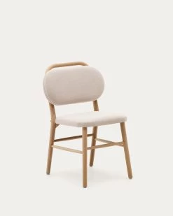 Helda Chair In Beige Chenille And Solid Oak Wood | Kave Home