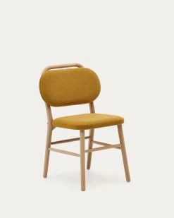 Helda Chair In Mustard Chenille And Solid Oak Wood | Kave Home